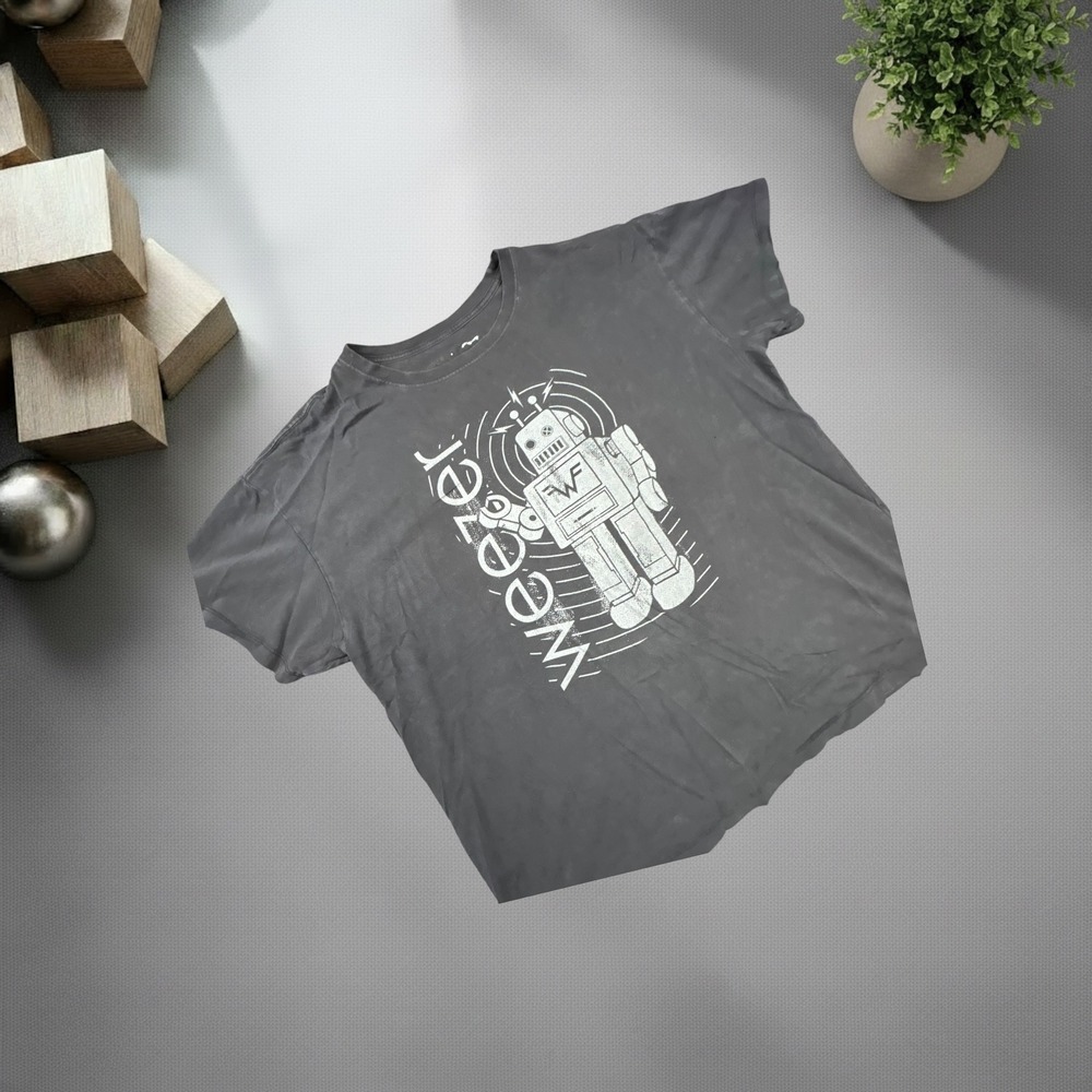 Weezer Robot Graphic T Shirt Faded Black Y2K Skater Grunge Band Tee